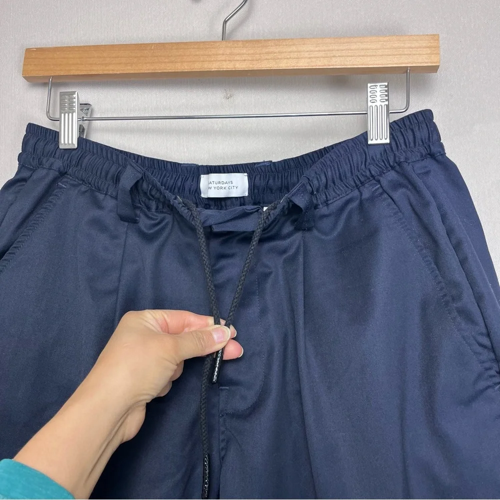 Saturdays NYC Blue Drawstring Shorts Wool Blend‎ Size XS 8”